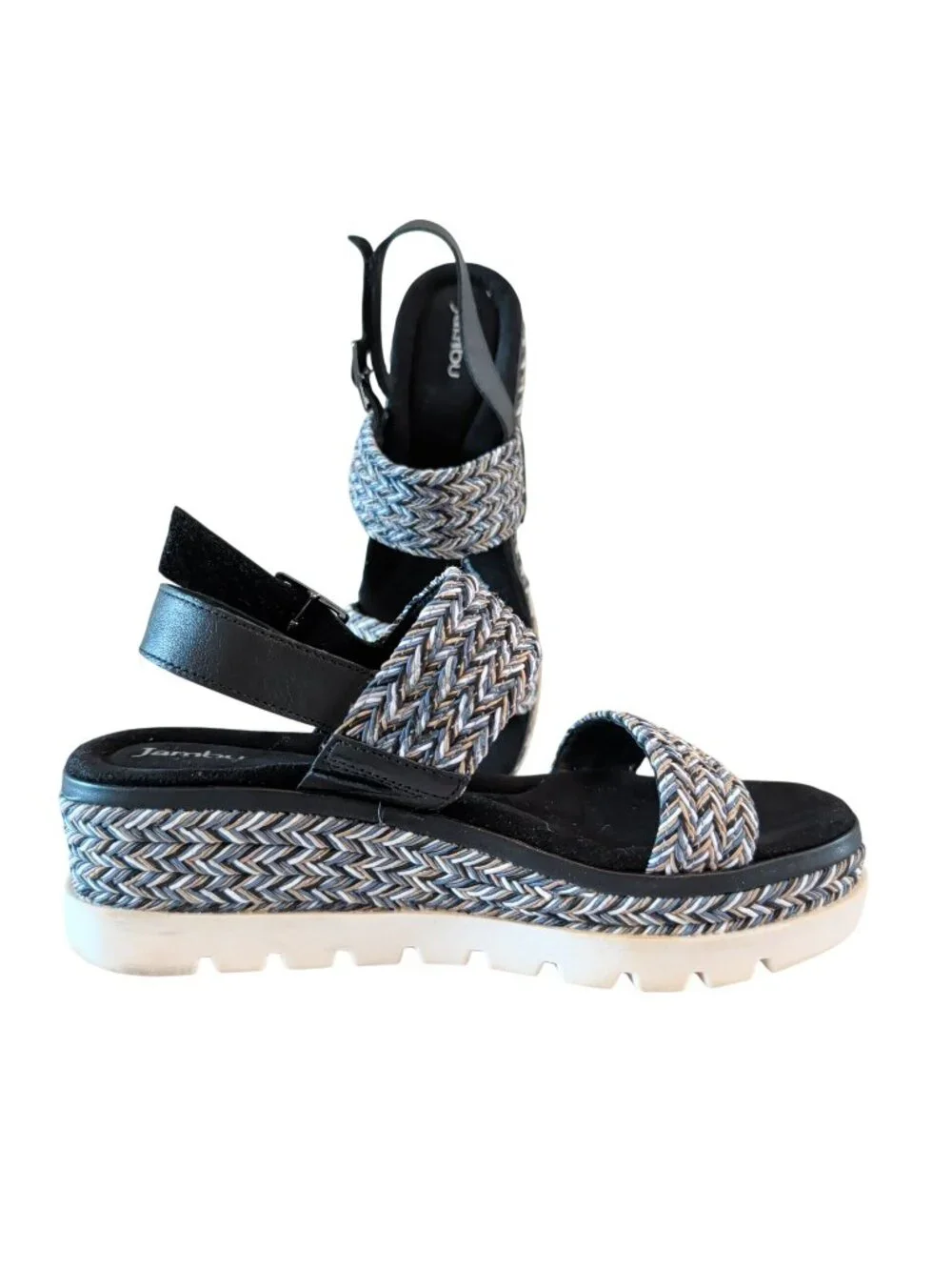 Jambu Destiny Women’s 9M Platform Wedge Sandals Braided Strappy Black Gray